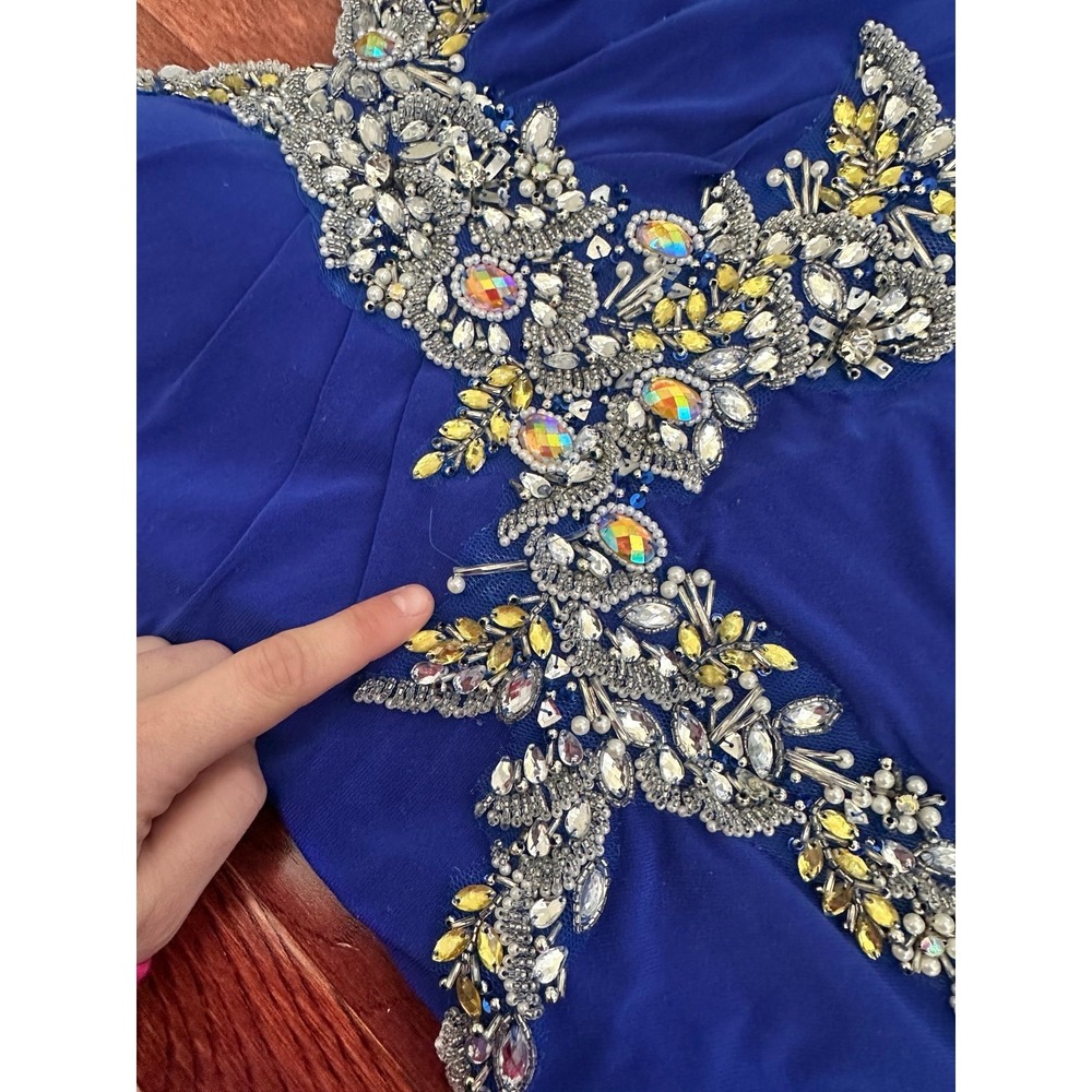 Vintage May Queen USA Royal Blue One Shoulder Embellished Gown Dress Size 12 - Picture 12 of 12